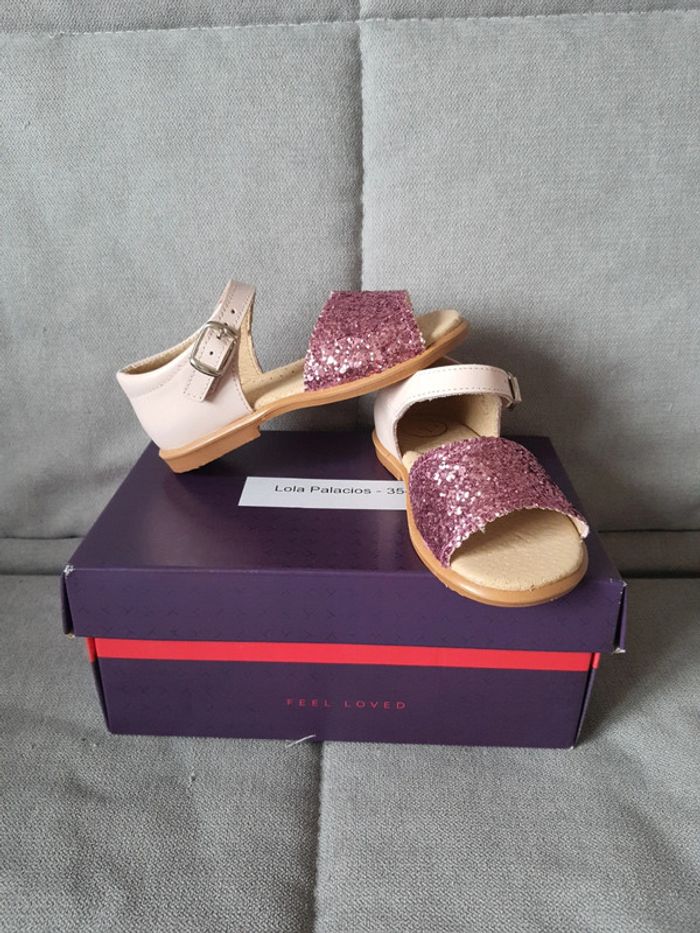 Sandales nu-pieds en cuir rose gliter Lola Palacios pointure 24 neuf avec étiquettes