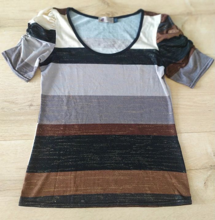 T-shirt manches courtes femme noire marron et beige taille L Kiabi - photo numéro 2