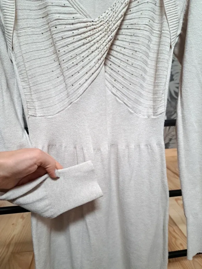 Robe pull beige chic avec strass 36/38 - photo numéro 2