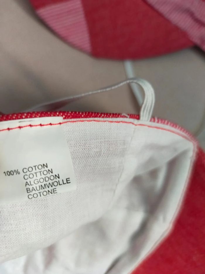 Casquette enfant patchwork rouge en jean rayé – 100 % coton - photo numéro 7