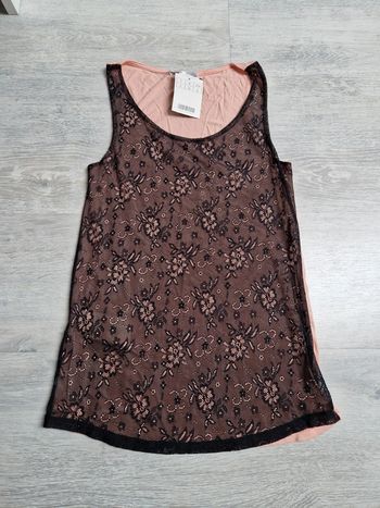 Débardeur promod XS neuf avec étiquette rose et noir effet dentelle