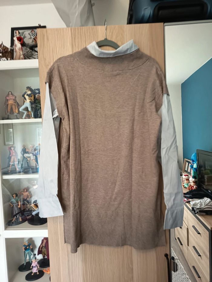 Chemise pull beige et blanc neuf TEX- Taille XL 42 - photo numéro 5