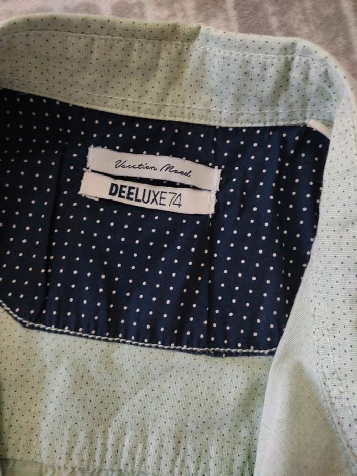 Chemise manches courtes vert menthe a points revers fleurs Deeluxe taille xl 42 - photo numéro 4