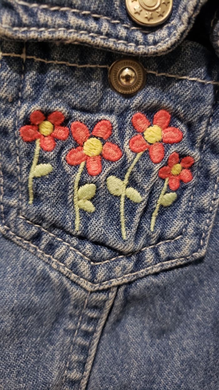 Veste manteau jeans fleur - photo numéro 4