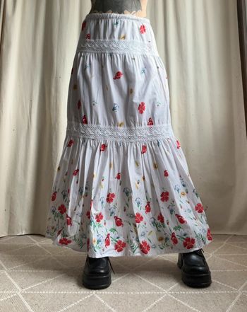 Jupe longue blanche fleurie boho Cottagecore vintage Hippie - Taille S/M
