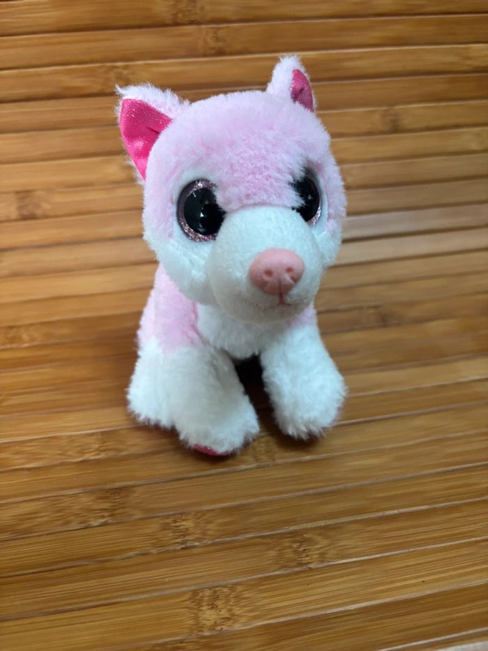 Doudou renard rose blanc yeux paillettes nature planet