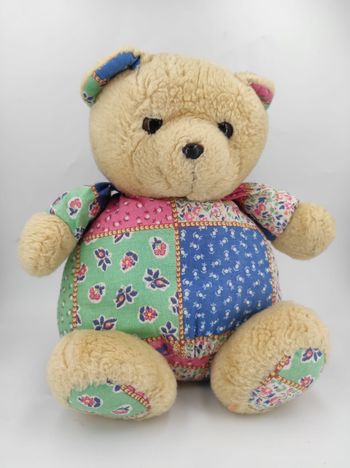 Peluche Ours Beige Patchwork Ajena Vintage