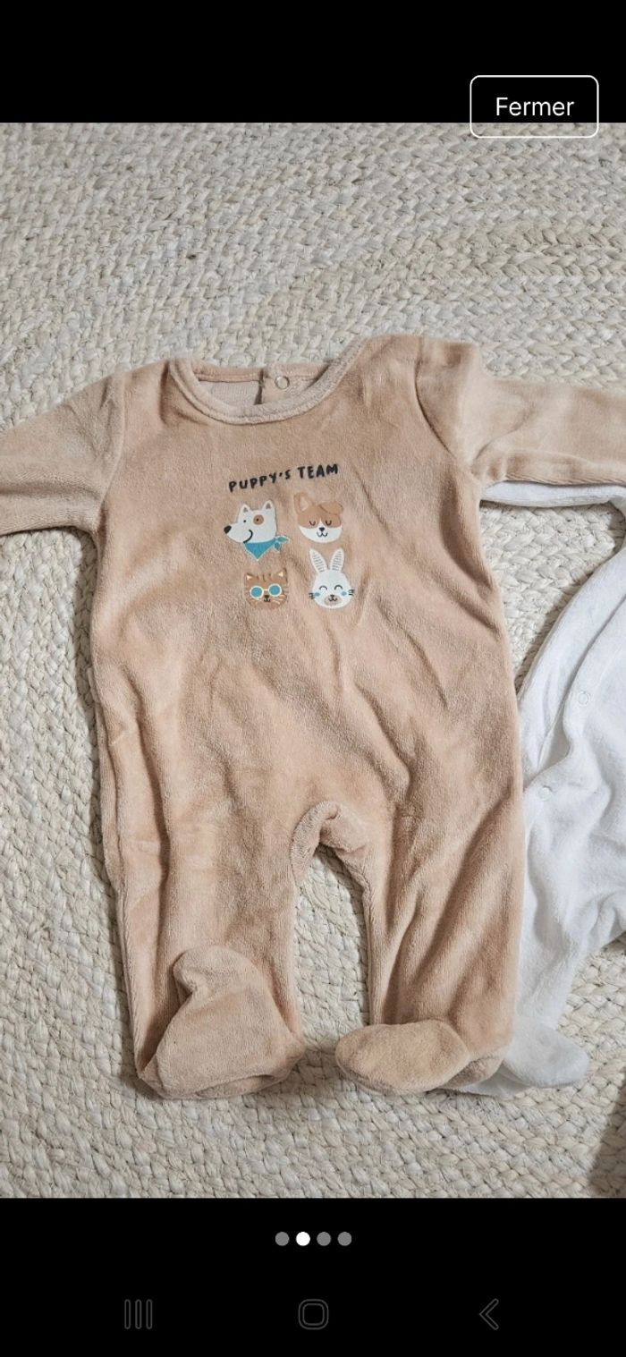 Lot de 2 pyjamas 1 mois velours - photo numéro 2