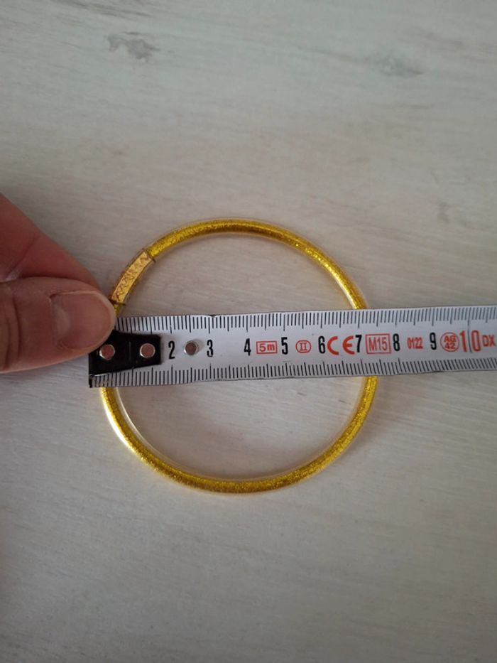 Bracelet jonc bouddhiste tibetain plastique brillant pailleté doree - photo numéro 4