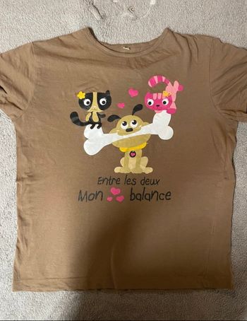t-shirt marron, femme - motif chien & chats - 42/44 (taille petit)