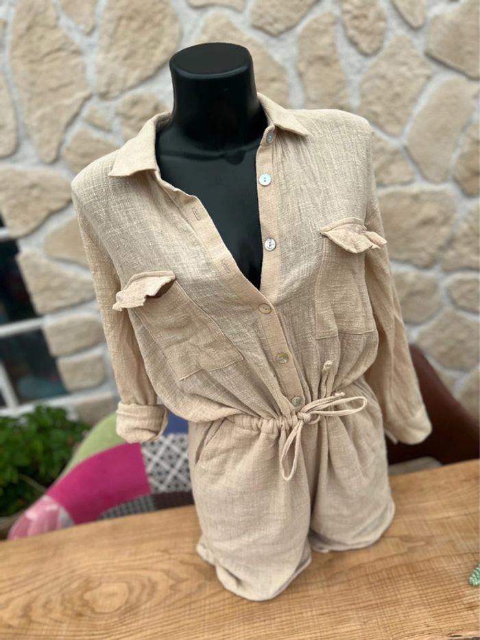 Combinaison short Combishort été lin neuf étiqueté saharienne - photo numéro 4