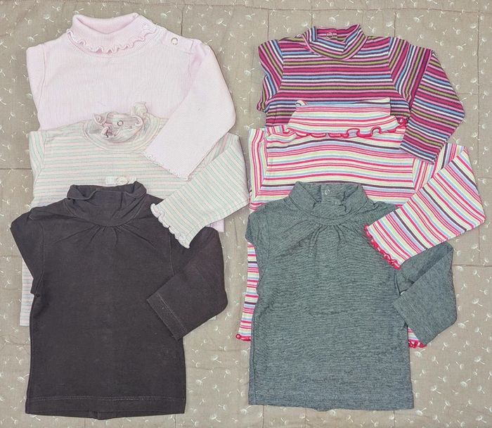 Lot de 6 t-shirts manches longues col roulé taille 6 mois