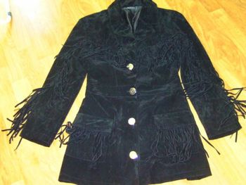 Veste LGP simili daim noir frangée taille 38 TBE