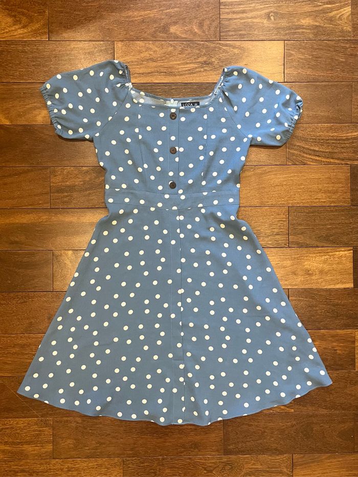 Robe bleue polka dots / à pois blanc loza taille S/36 - photo numéro 2