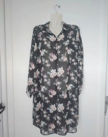 Chemise longues / tunique manches longues à motifs fleurie transparente femme c