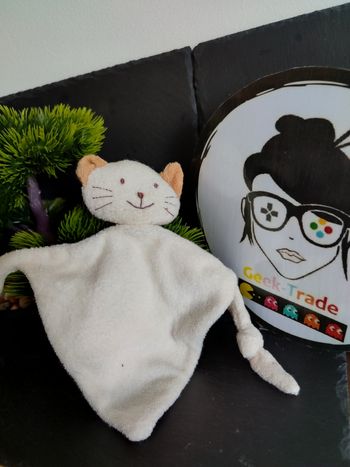 doudou chat éponge ancien marron beige éponge noeuds moustache Sourire