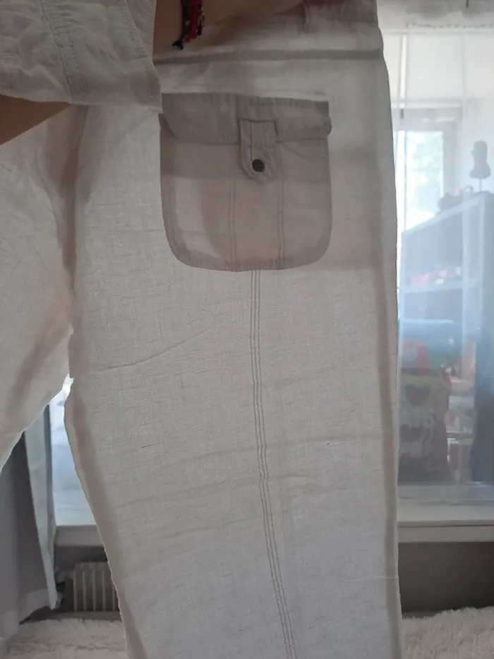 Pantalon blanc en lin et coton - T40- cache cache - photo numéro 8