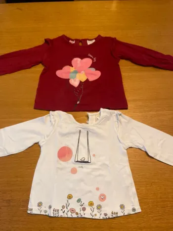 2 tshirts manches longues fille 9-12 mois