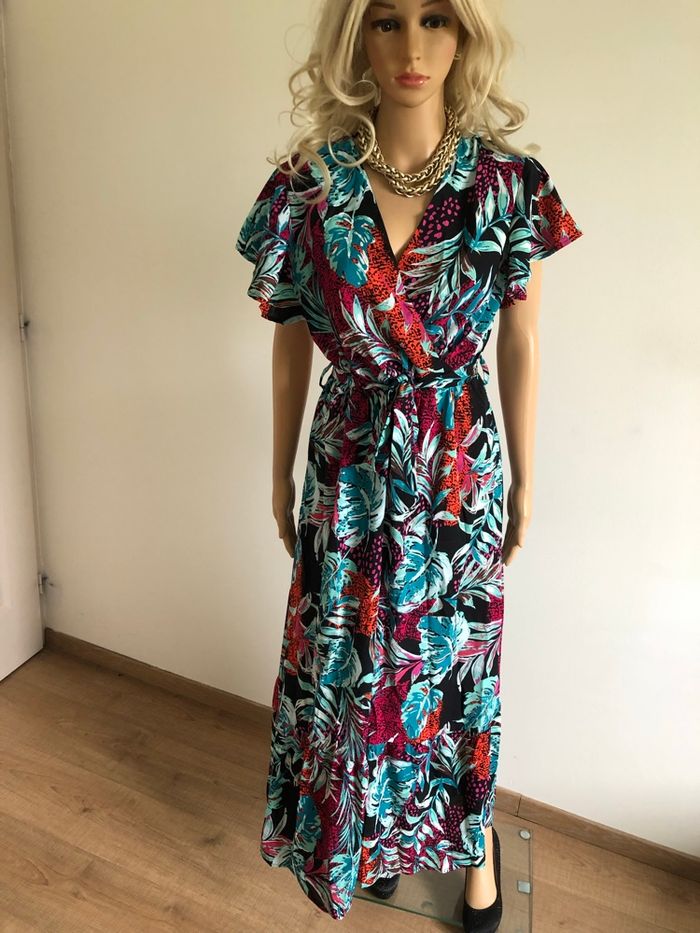 Robe longue imprimée neuve à manches courtes My Queen taille S/M