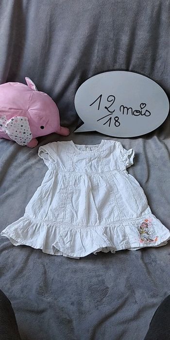 Robe blanche Minnie Fille 12/18 mois 100% coton Disney C&A