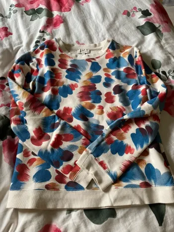 Pull plume bleu rouge moutarde Cyrillus