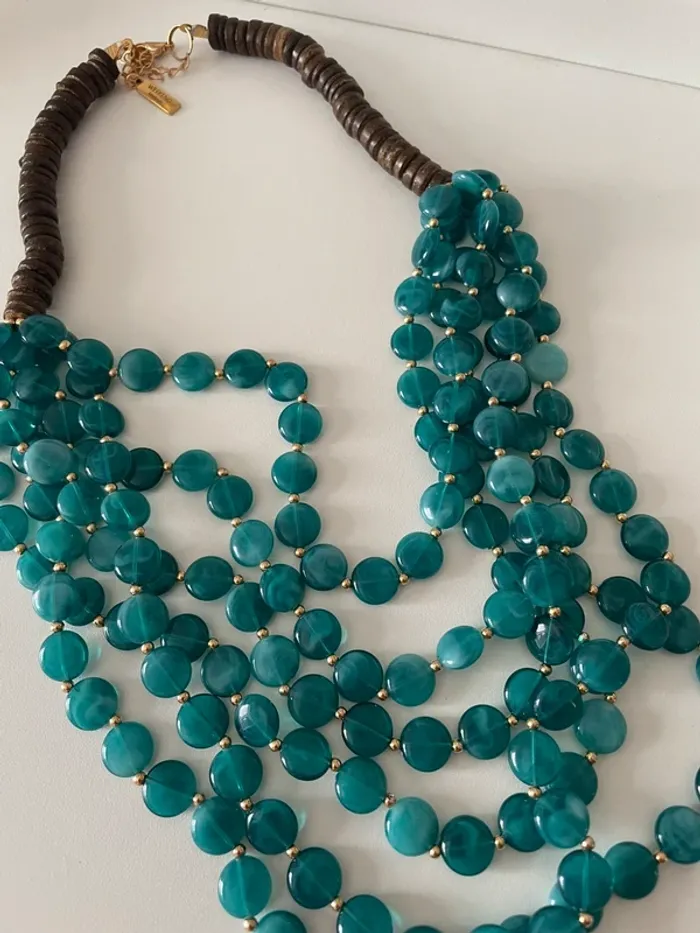 Collier Week-end MaxMara perles turquoise multi-rangs - photo numéro 3