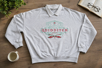 Sweat Harry Potter Quidditch gris brodé – XS – très bon état – col polo vintage