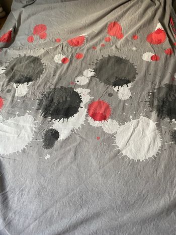 Drap housse 2 personnes gris et rouge avec 2 taies d'oreillers