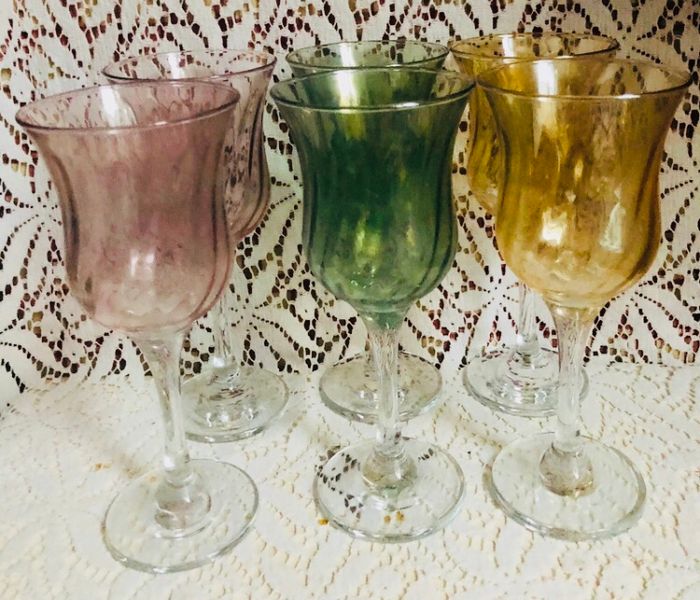 6 verres à vin en verre effets facettes vintages - photo numéro 2