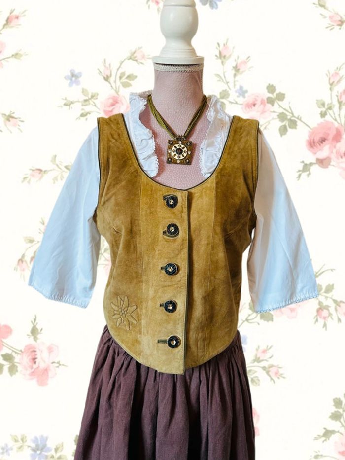 🤎🌿Gilet cuir vintage daim naturel autrichien cottagecore forest leather sleeveless jacket🌿🤎 - photo numéro 14