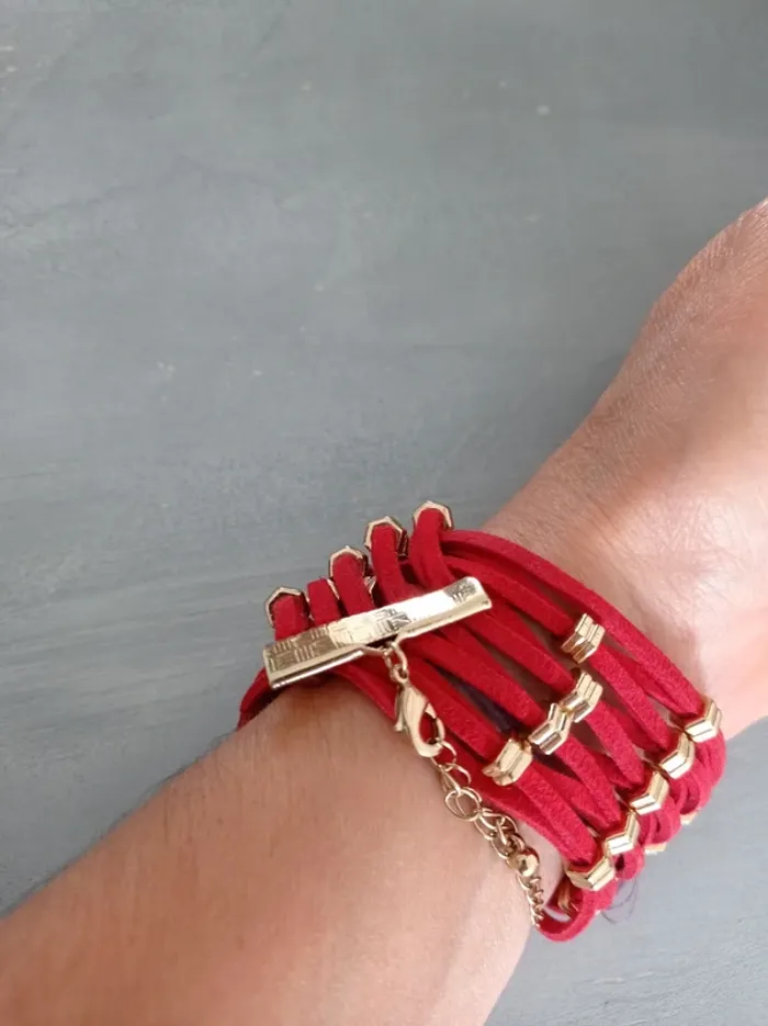 Collier ras du cou, rouge et doré - photo numéro 4