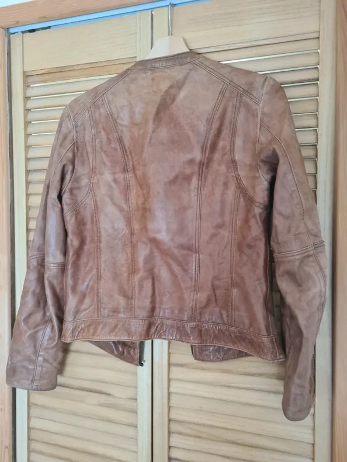 Veste en cuir camel Naf Naf - photo numéro 11