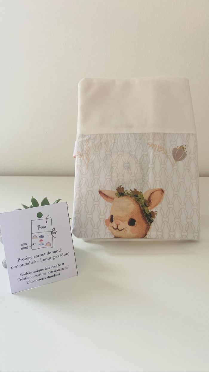 Protège carnet de santé personnalisable bébé enfant prénom lapin duo - photo numéro 2