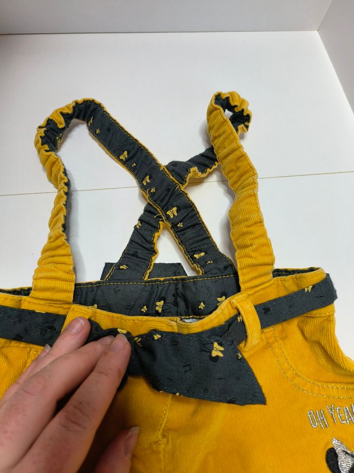 Pantalon salopette 12 mois jaune moutarde velours Minnie mouse Disney - photo numéro 5