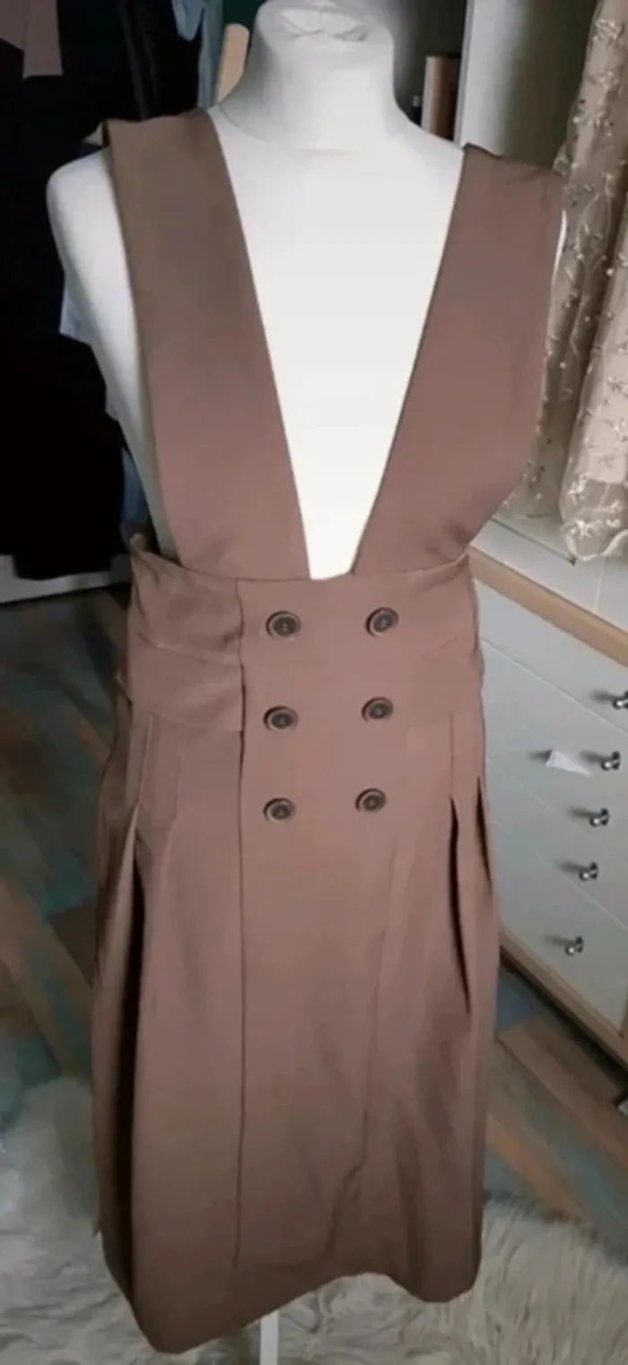 💼Magnifique robe vintage à bretelles mi-longue marron boutons taille M - photo numéro 3