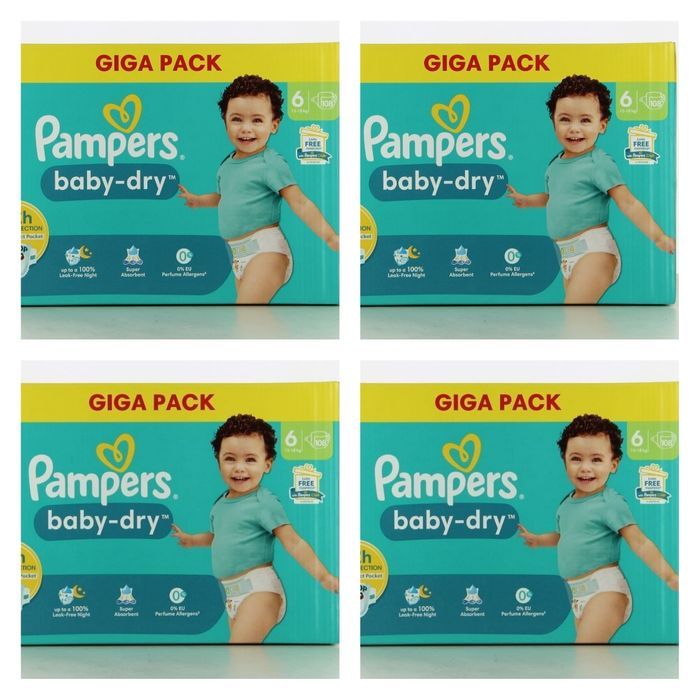 Lot de 432 Couches Pampers Baby Dry 13-18KG Taille 6 Neuf