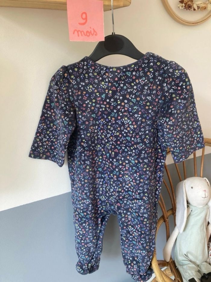 Pyjama fille une pièce velours bleu marine fleuri TAO - photo numéro 2