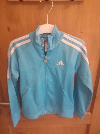 Gilet zippé sans capuche sport Adidas en turquoise et blanc 8 ans