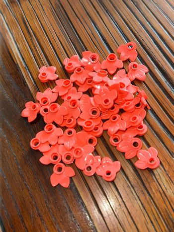 50 lego Plant Plate, Round 1 x 1 with 3 Leaves 32607 Corail