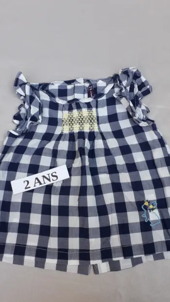 Tunique vichy bleu et blanc 2 ans