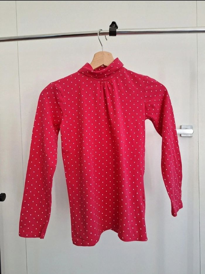 T-shirt col roulé rose fushia à pois enfant fille 12 ans Nawak