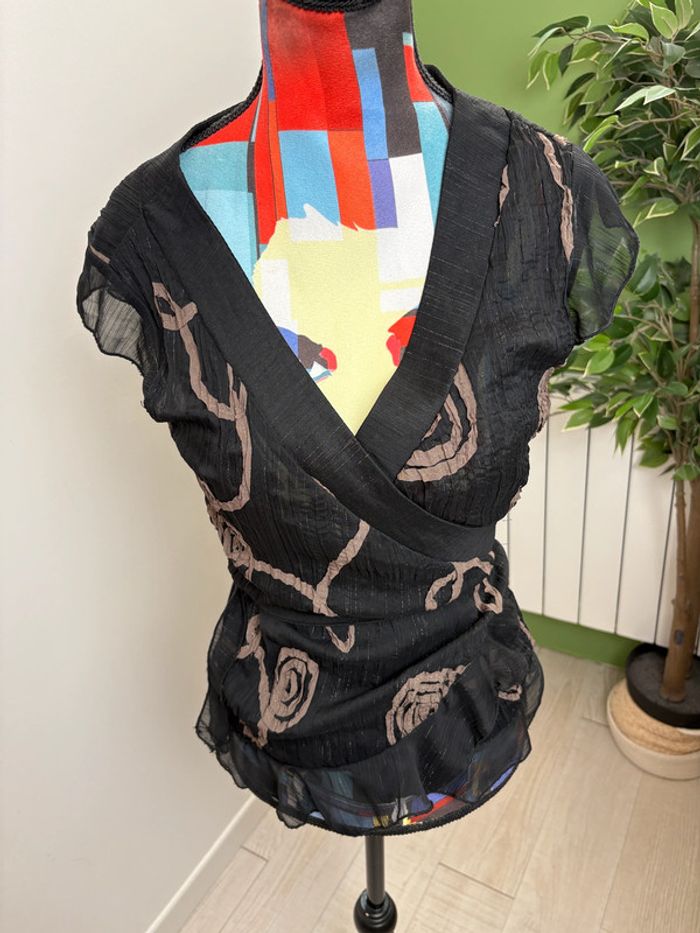 Blouse Sépia | Noir avec motifs | Taille 36