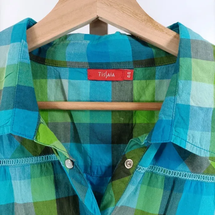 Chemise sans manche à carreaux bleu/vert - T44 - A037 - photo numéro 3