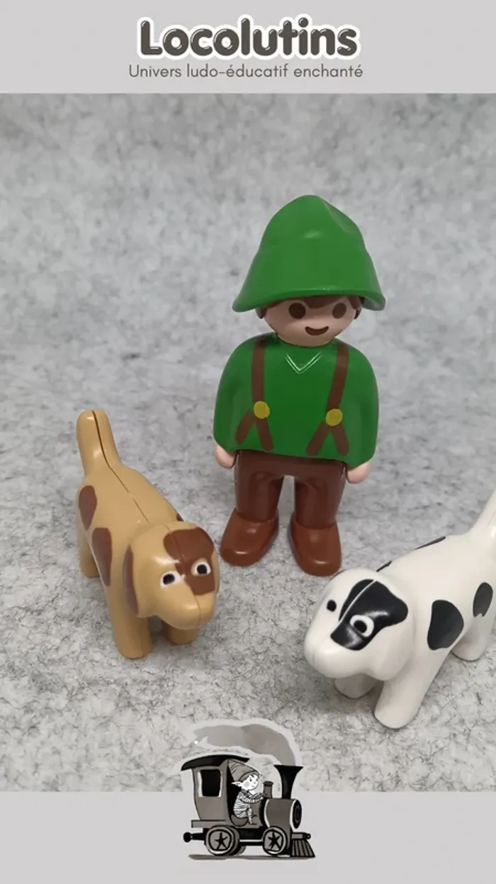 🚂 Playmobil 1 2 3 fermier figurine deux chiens - photo numéro 2