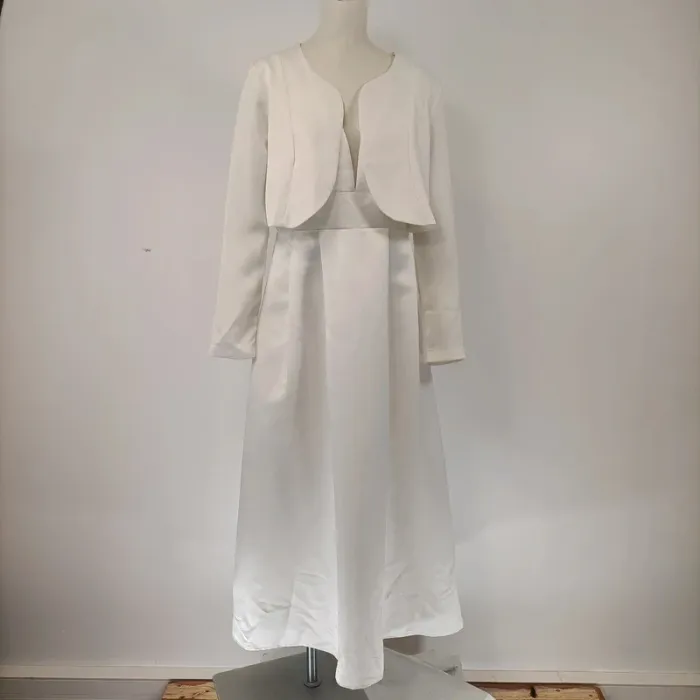 Robe longue blanche satinée Charms avec veste boléro assortie taille S cérémonie A099 - photo numéro 8