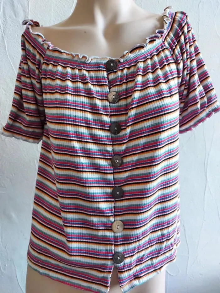 Jolie blouse à rayures multicolores Taille L - photo numéro 2