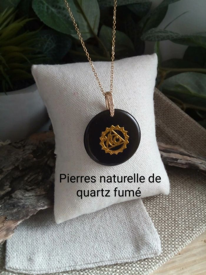 Collier en pierre de quartz fumé réversible