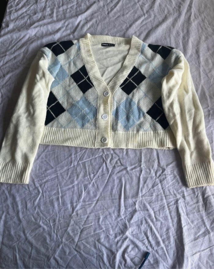 Ensemble cardigan + haut en tube à carreaux