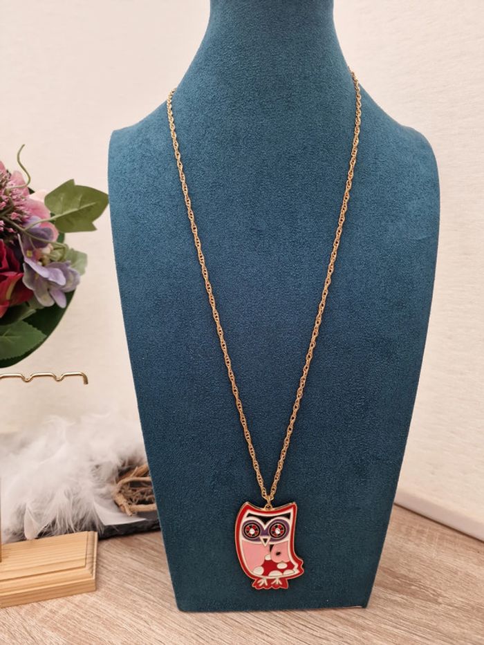 Collier Sautoir Doré Chouette Multicolore Strass - photo numéro 2