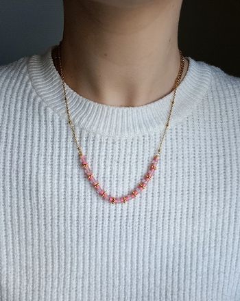 Superbe collier en heishi de pierre naturelle et acier inoxydable